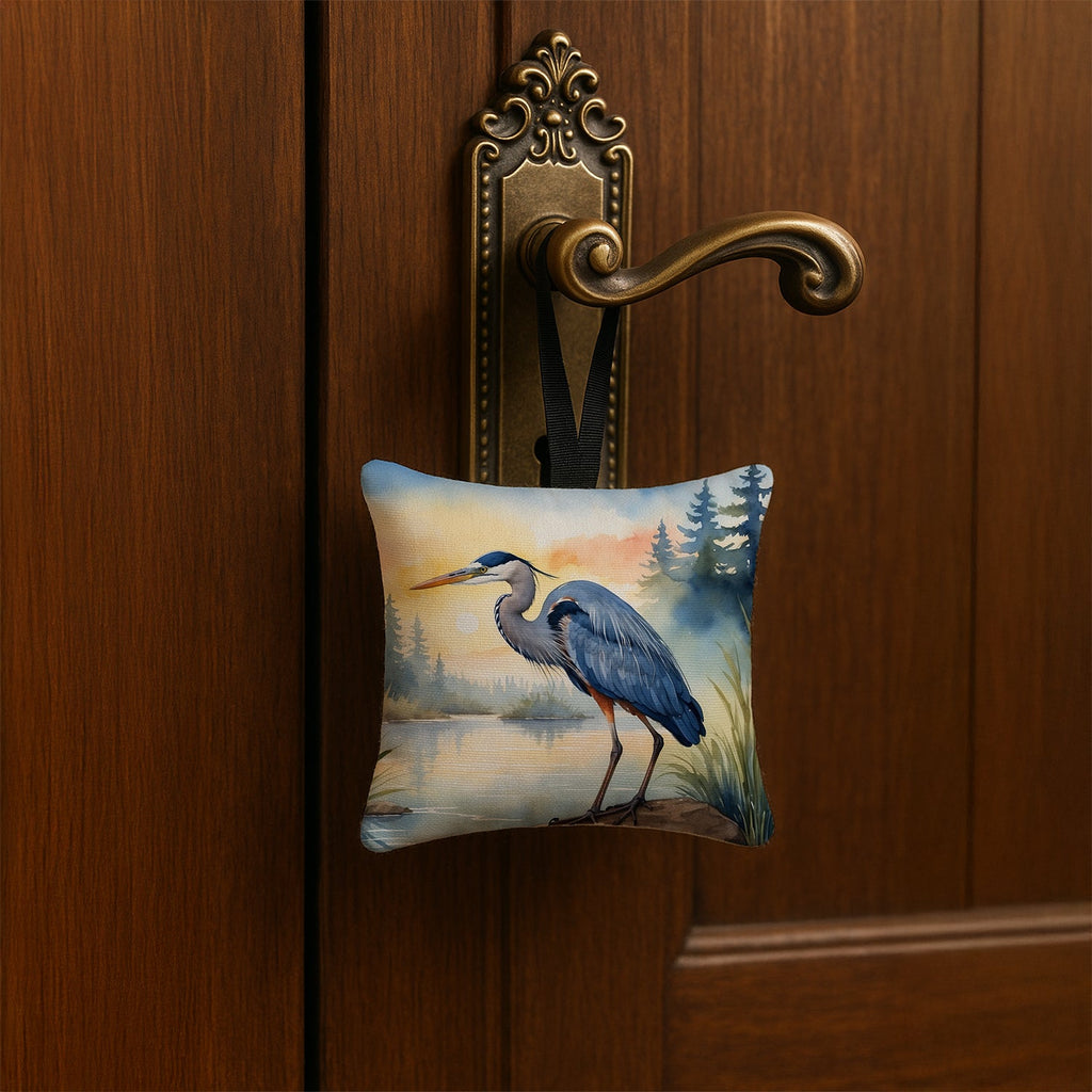 Great Blue Heron Marsh Landscape Watercolor Hanging Square Fabric Ornament 3.5 × 3.5 Decorative Door-Knob & Tree Hanger, Soft Fabric