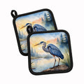 Great Blue Heron Marsh Landscape Watercolor Pot Holder Set of 2 Heat Resistant Quilted Hot Pads 7.5 x 7.5 Inch, Insulated Kitchen Trivets for Cooking & Baking