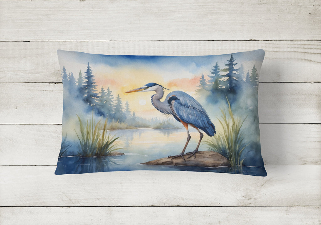 Great Blue Heron Marsh Landscape Watercolor Decorative Throw Pillow 12x16 Indoor Outdoor Accent Cushion, Fabric Cover with Insert for Sofa, Bed, Porch & Living Room