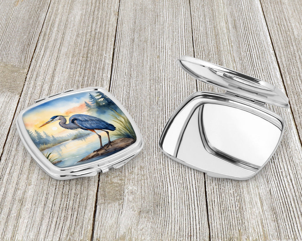 Great Blue Heron Marsh Landscape Watercolor Compact Mirror Decorative Travel Makeup Mirror for Women Girls Gifts Pocket Makeup Mirror Folding Handheld