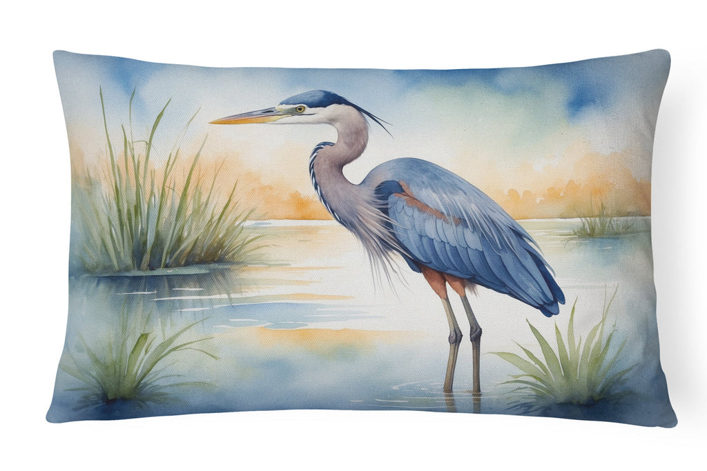 Great Blue Heron Wetland Scene Watercolor Decorative Throw Pillow 12x16 Indoor Outdoor Accent Cushion, Fabric Cover with Insert for Sofa, Bed, Porch & Living Room