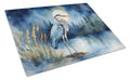 Great Blue Heron Moonlight Marsh Watercolor Cutting Board Tempered Glass Kitchen Cutting Surface, Heat Resistant Chopping, Non-Slip Feet, Food Prep & Serving