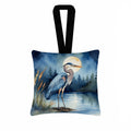 Great Blue Heron Moonlight Marsh Watercolor Hanging Square Fabric Ornament 3.5 × 3.5 Decorative Door-Knob & Tree Hanger, Soft Fabric