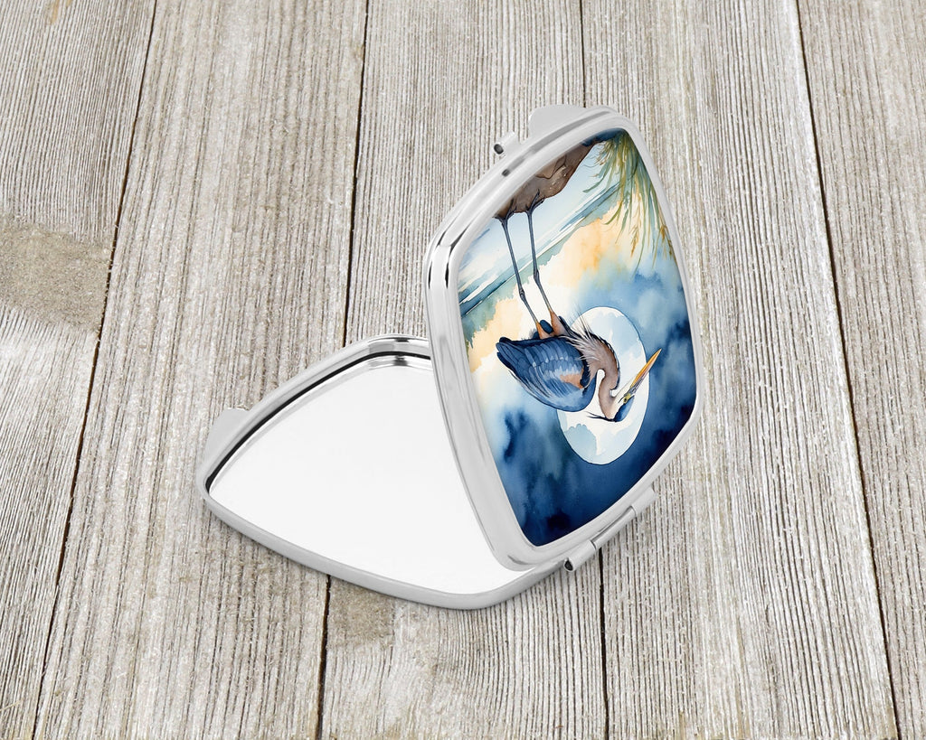 Great Blue Heron Full Moon Watercolor Compact Mirror Decorative Travel Makeup Mirror for Women Girls Gifts Pocket Makeup Mirror Folding Handheld