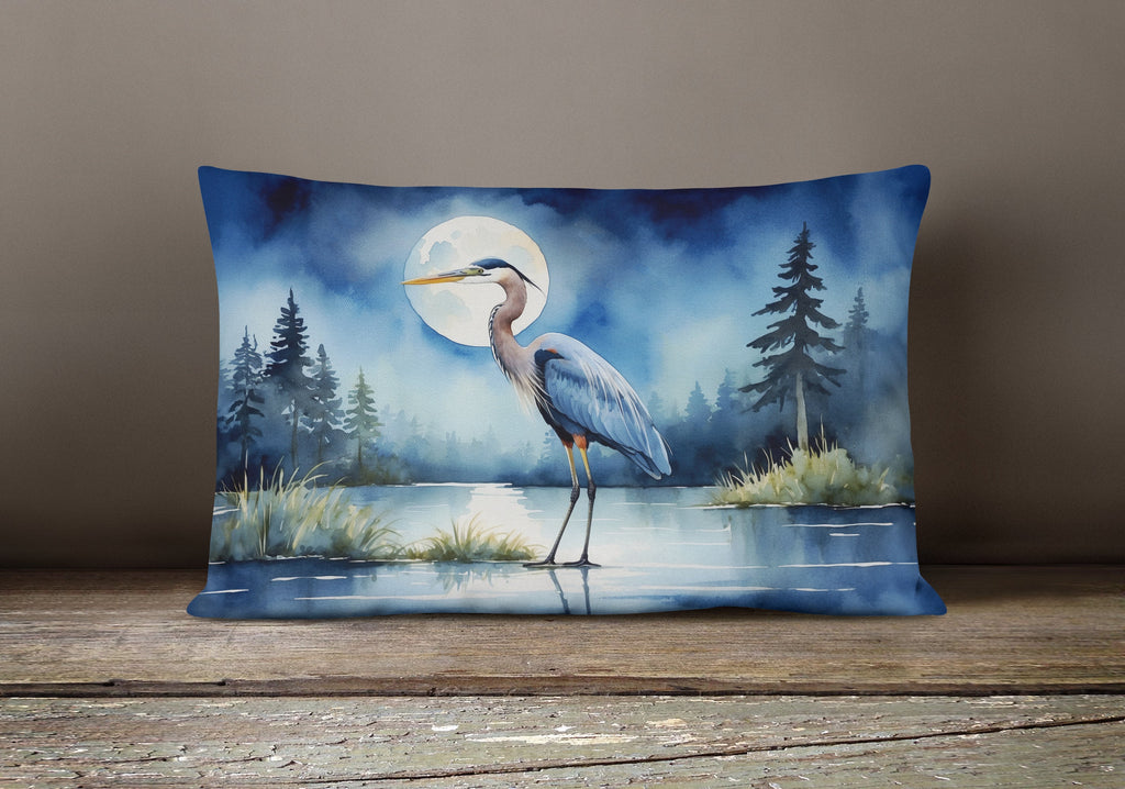 Great Blue Heron Lake Reflection Watercolor Decorative Throw Pillow 12x16 Indoor Outdoor Accent Cushion, Fabric Cover with Insert for Sofa, Bed, Porch & Living Room