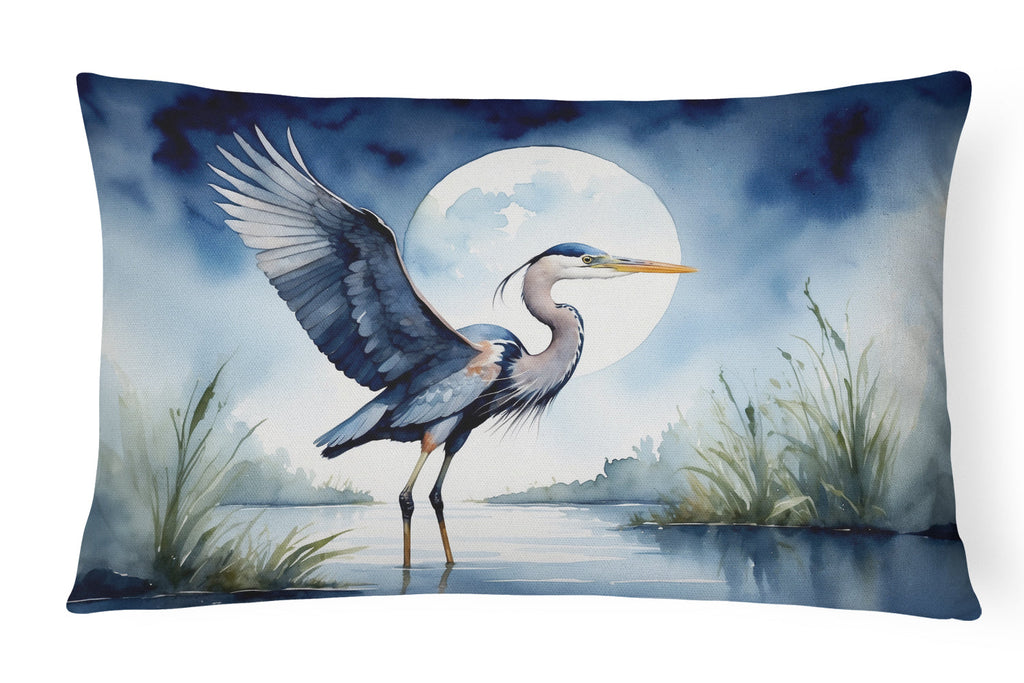 Great Blue Heron Sunrise Lake Watercolor Decorative Throw Pillow 12x16 Indoor Outdoor Accent Cushion, Fabric Cover with Insert for Sofa, Bed, Porch & Living Room