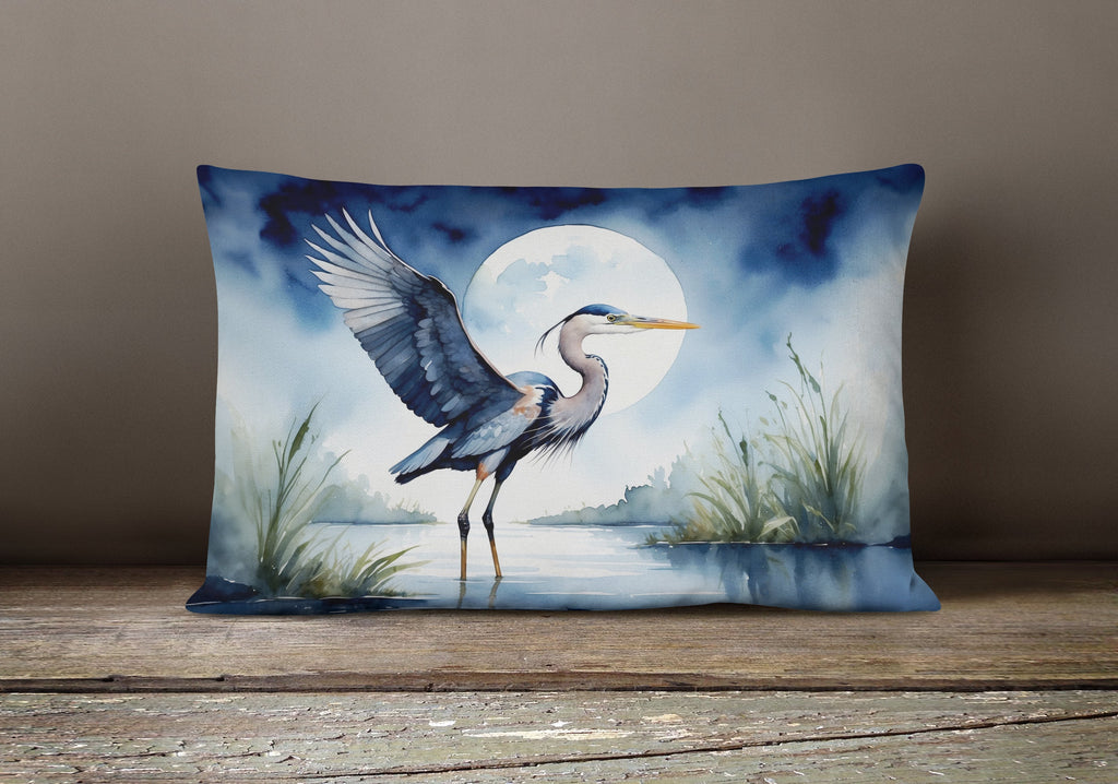 Great Blue Heron Sunrise Lake Watercolor Decorative Throw Pillow 12x16 Indoor Outdoor Accent Cushion, Fabric Cover with Insert for Sofa, Bed, Porch & Living Room