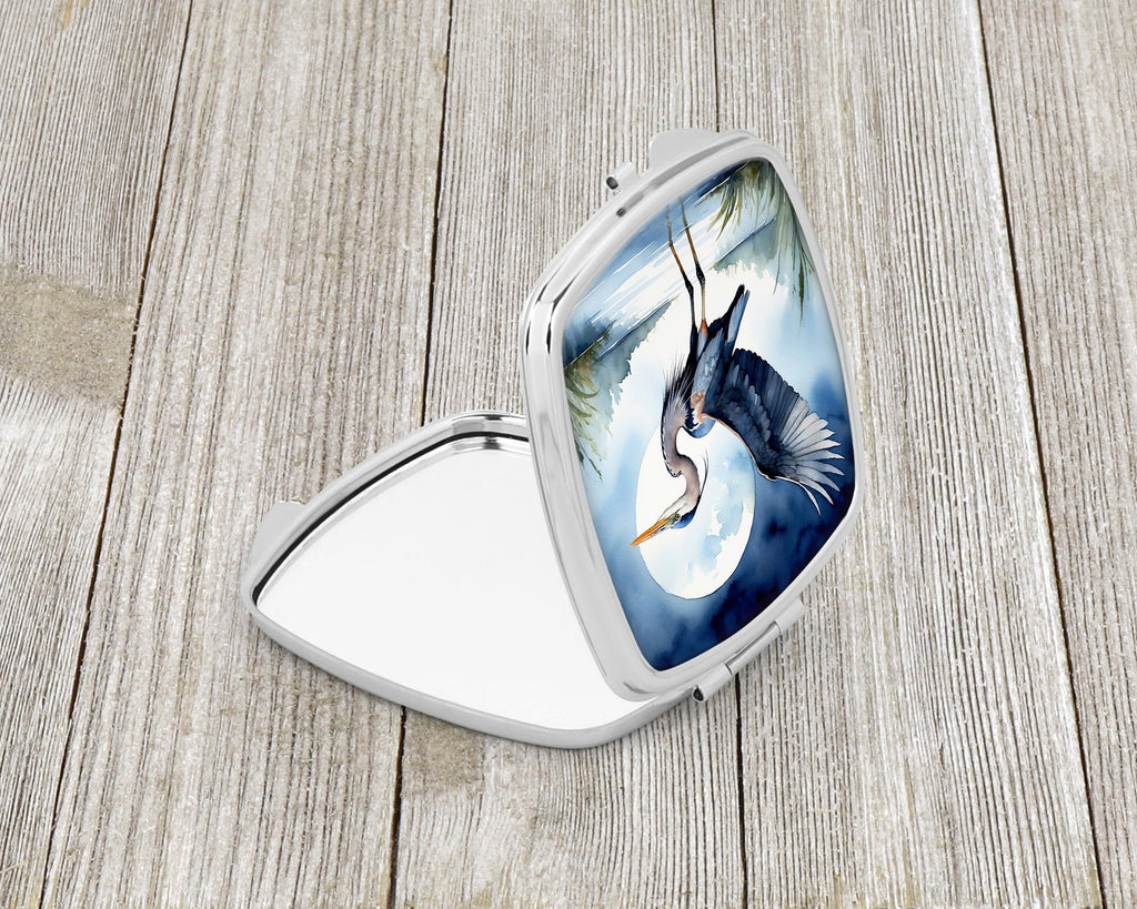 Great Blue Heron Sunrise Lake Watercolor Compact Mirror Decorative Travel Makeup Mirror for Women Girls Gifts Pocket Makeup Mirror Folding Handheld