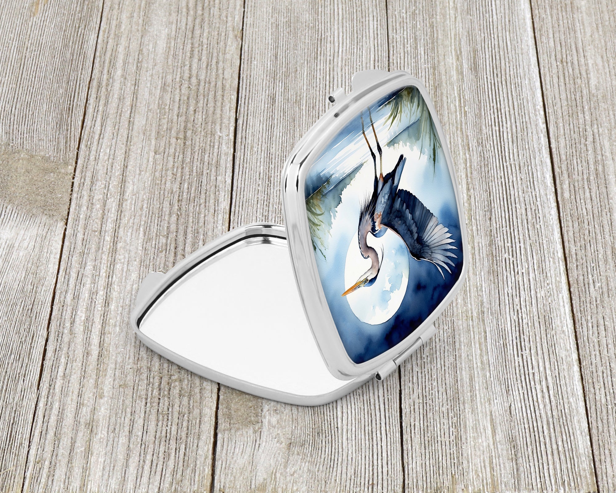 Great Blue Heron Sunrise Lake Watercolor Compact Mirror Decorative Travel Makeup Mirror for Women Girls Gifts Pocket Makeup Mirror Folding Handheld