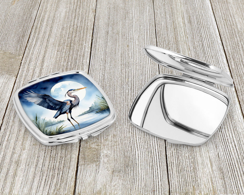Great Blue Heron Sunrise Lake Watercolor Compact Mirror Decorative Travel Makeup Mirror for Women Girls Gifts Pocket Makeup Mirror Folding Handheld