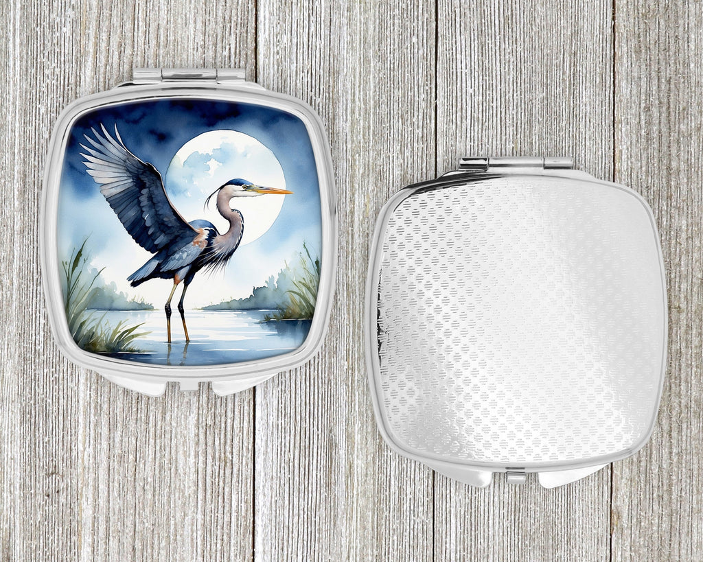 Great Blue Heron Sunrise Lake Watercolor Compact Mirror Decorative Travel Makeup Mirror for Women Girls Gifts Pocket Makeup Mirror Folding Handheld