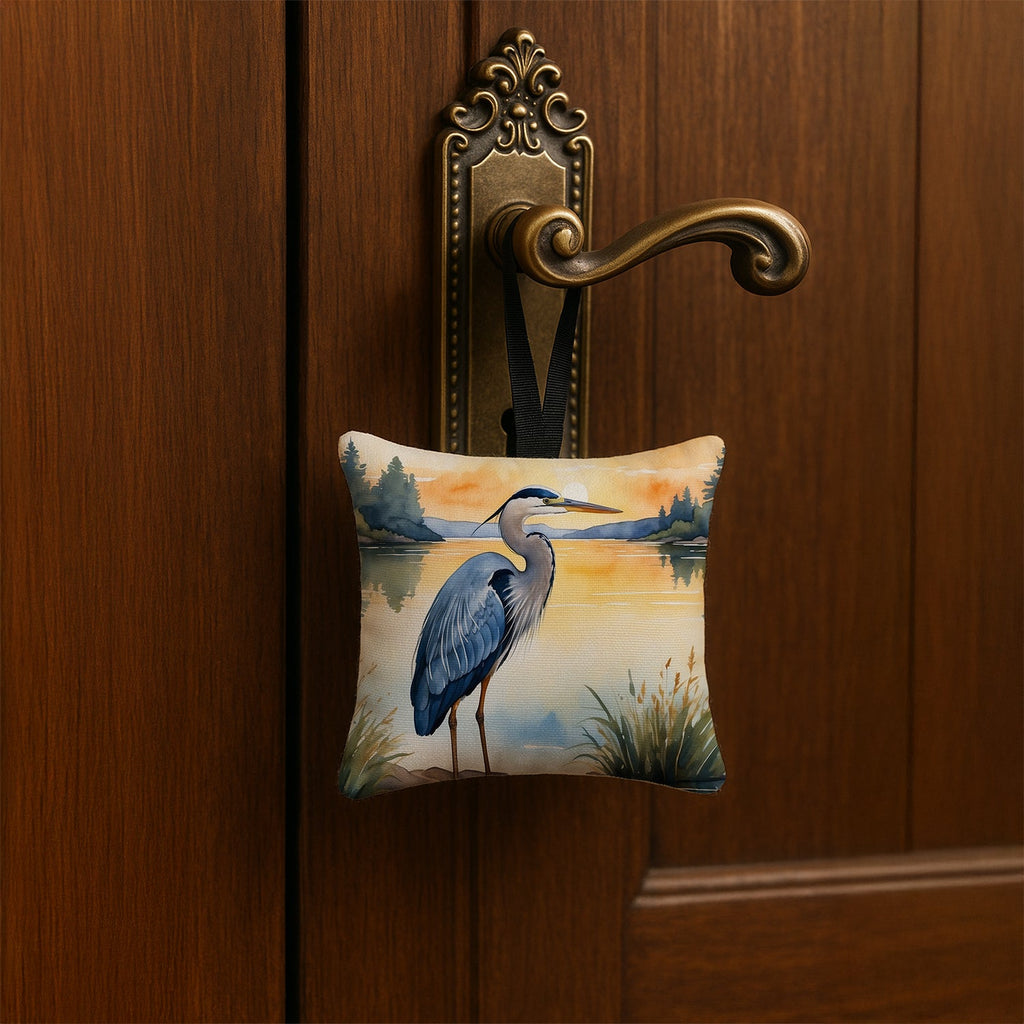 Great Blue Heron Wings Spread Moonlight Watercolor Hanging Square Fabric Ornament 3.5 × 3.5 Decorative Door-Knob & Tree Hanger, Soft Fabric