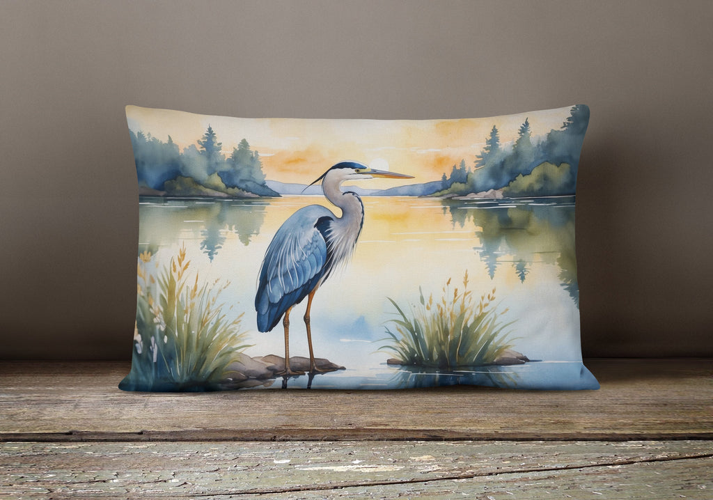 Great Blue Heron Wings Spread Moonlight Watercolor Decorative Throw Pillow 12x16 Indoor Outdoor Accent Cushion, Fabric Cover with Insert for Sofa, Bed, Porch & Living Room