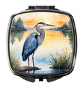 Great Blue Heron Wings Spread Moonlight Watercolor Compact Mirror Decorative Travel Makeup Mirror for Women Girls Gifts Pocket Makeup Mirror Folding Handheld