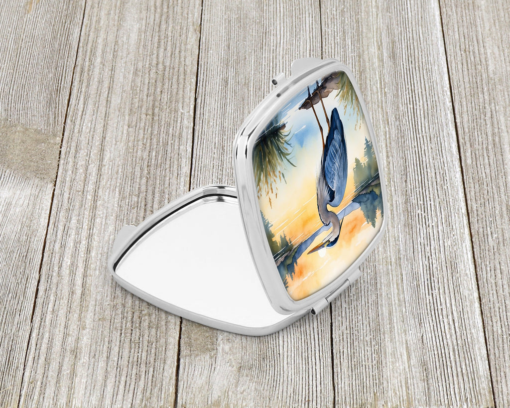 Great Blue Heron Wings Spread Moonlight Watercolor Compact Mirror Decorative Travel Makeup Mirror for Women Girls Gifts Pocket Makeup Mirror Folding Handheld