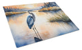 Great Blue Heron Calm Water Reflection Watercolor Cutting Board Tempered Glass Kitchen Cutting Surface, Heat Resistant Chopping, Non-Slip Feet, Food Prep & Serving