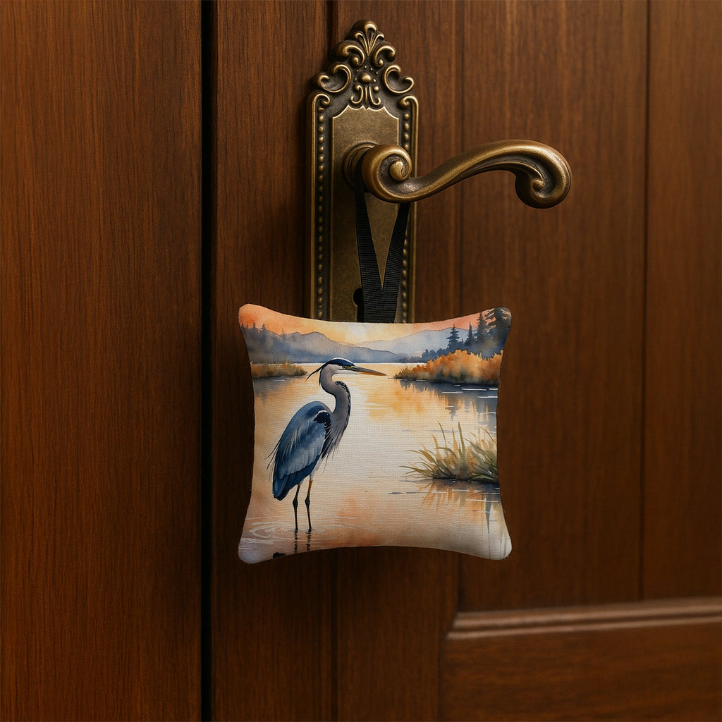 Great Blue Heron Calm Water Reflection Watercolor Hanging Square Fabric Ornament 3.5 × 3.5 Decorative Door-Knob & Tree Hanger, Soft Fabric