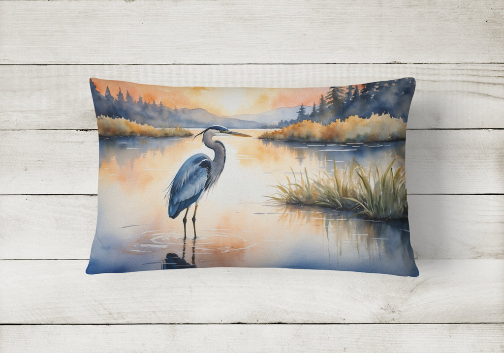 Great Blue Heron Calm Water Reflection Watercolor Decorative Throw Pillow 12x16 Indoor Outdoor Accent Cushion, Fabric Cover with Insert for Sofa, Bed, Porch & Living Room