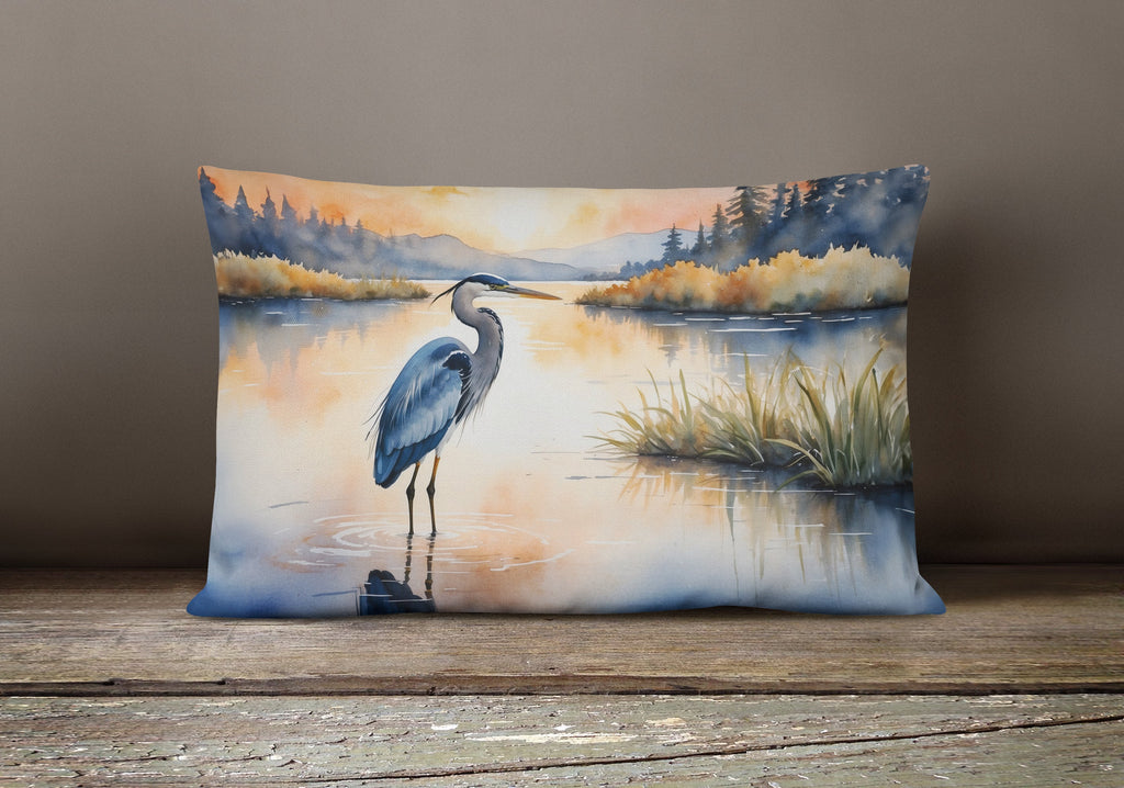 Great Blue Heron Calm Water Reflection Watercolor Decorative Throw Pillow 12x16 Indoor Outdoor Accent Cushion, Fabric Cover with Insert for Sofa, Bed, Porch & Living Room