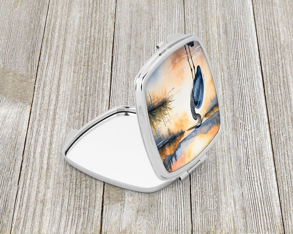 Great Blue Heron Calm Water Reflection Watercolor Compact Mirror Decorative Travel Makeup Mirror for Women Girls Gifts Pocket Makeup Mirror Folding Handheld