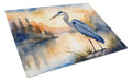 Great Blue Heron Sunset Landscape Watercolor Cutting Board Tempered Glass Kitchen Cutting Surface, Heat Resistant Chopping, Non-Slip Feet, Food Prep & Serving