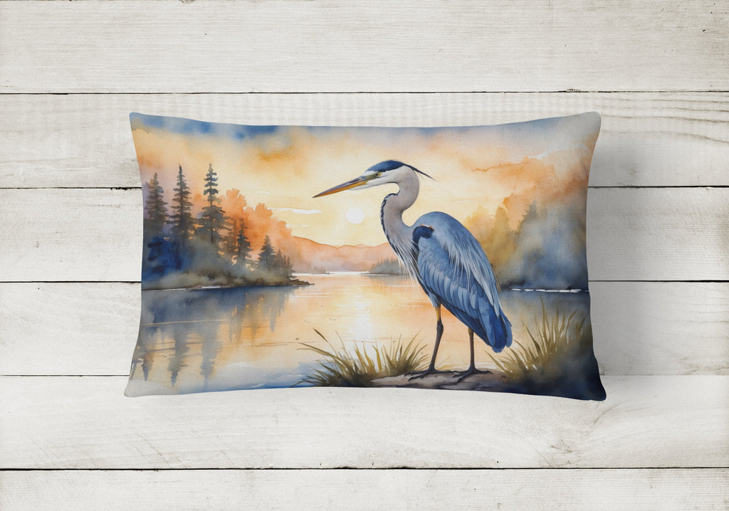 Great Blue Heron Sunset Landscape Watercolor Decorative Throw Pillow 12x16 Indoor Outdoor Accent Cushion, Fabric Cover with Insert for Sofa, Bed, Porch & Living Room