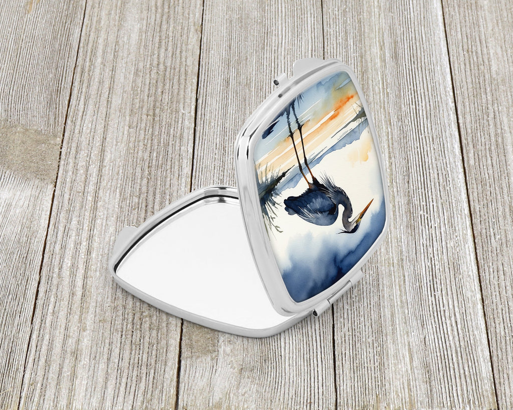 Great Blue Heron Shoreline Watercolor Compact Mirror Decorative Travel Makeup Mirror for Women Girls Gifts Pocket Makeup Mirror Folding Handheld