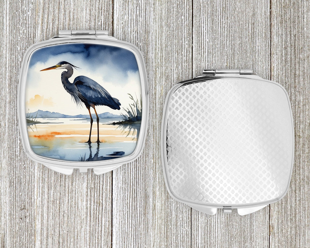 Great Blue Heron Shoreline Watercolor Compact Mirror Decorative Travel Makeup Mirror for Women Girls Gifts Pocket Makeup Mirror Folding Handheld