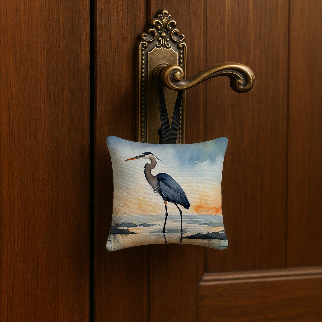 Great Blue Heron Minimal Marsh Watercolor Hanging Square Fabric Ornament 3.5 × 3.5 Decorative Door-Knob & Tree Hanger, Soft Fabric