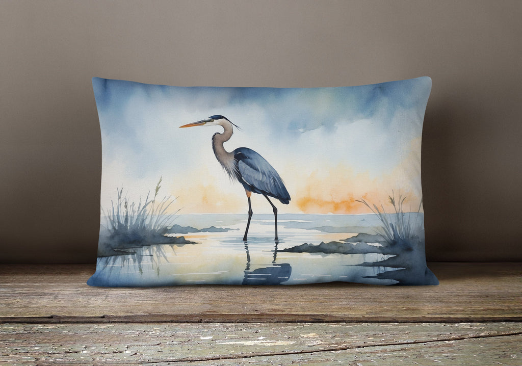 Great Blue Heron Minimal Marsh Watercolor Decorative Throw Pillow 12x16 Indoor Outdoor Accent Cushion, Fabric Cover with Insert for Sofa, Bed, Porch & Living Room