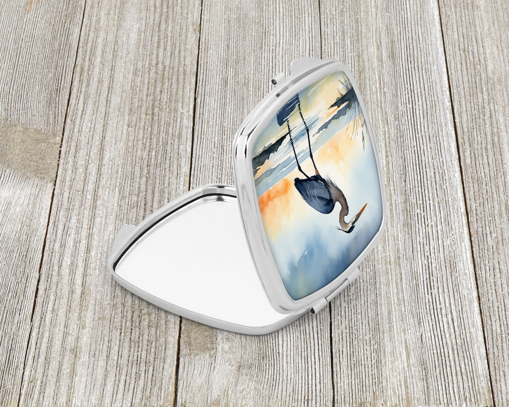 Great Blue Heron Minimal Marsh Watercolor Compact Mirror Decorative Travel Makeup Mirror for Women Girls Gifts Pocket Makeup Mirror Folding Handheld