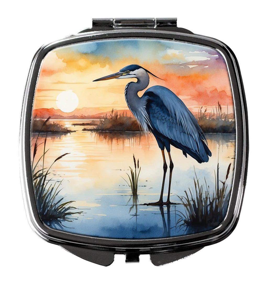Great Blue Heron Sunset Marsh Watercolor Compact Mirror Decorative Travel Makeup Mirror for Women Girls Gifts Pocket Makeup Mirror Folding Handheld