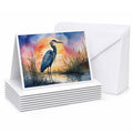 Great Blue Heron Bold Sunset Watercolor Greeting Cards Pack of 8 Blank Cards with Envelopes Whimsical A7 Size 5x7