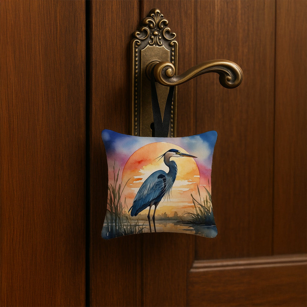 Great Blue Heron Bold Sunset Watercolor Hanging Square Fabric Ornament 3.5 × 3.5 Decorative Door-Knob & Tree Hanger, Soft Fabric