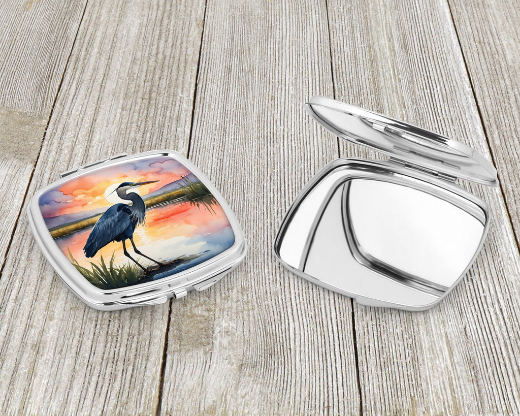 Great Blue Heron Evening Reflection Watercolor Compact Mirror Decorative Travel Makeup Mirror for Women Girls Gifts Pocket Makeup Mirror Folding Handheld