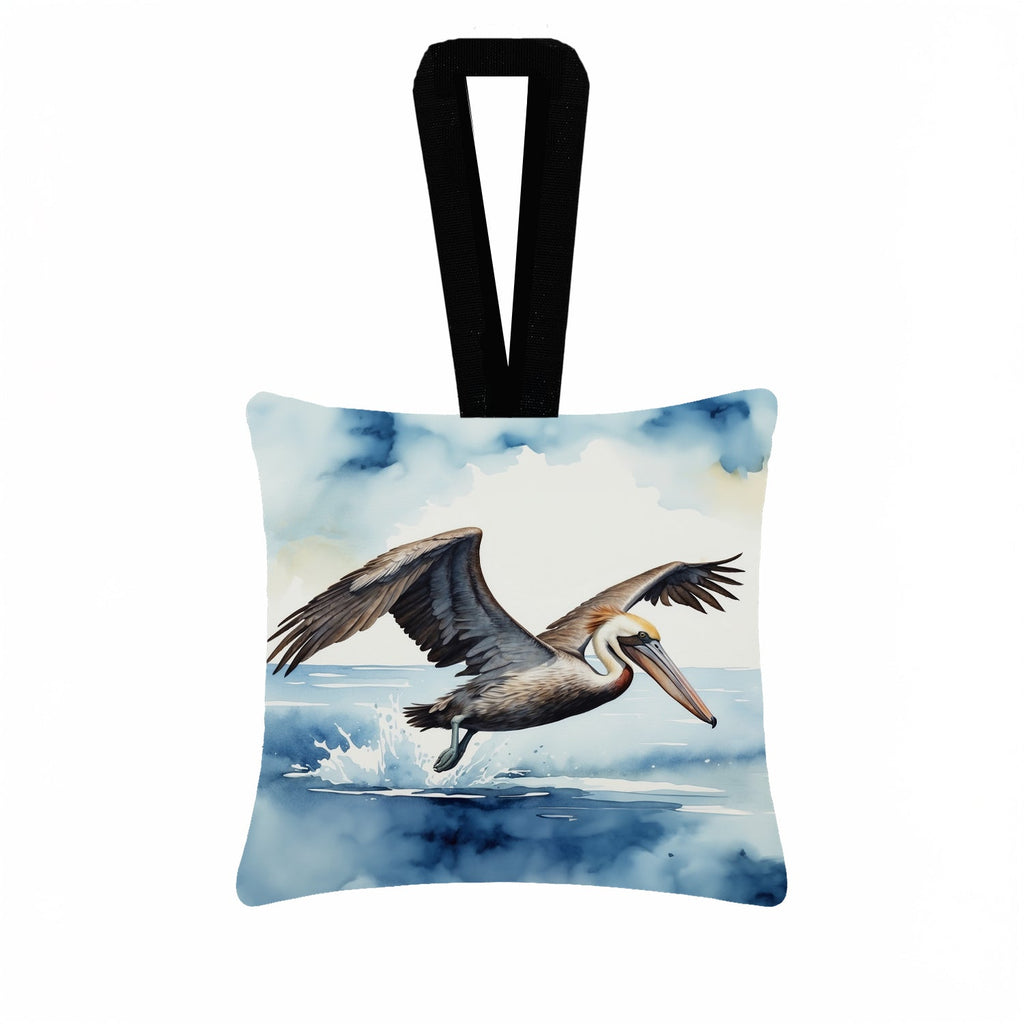 Pelican Flying Over Ocean Watercolor Hanging Square Fabric Ornament 3.5 × 3.5 Decorative Door-Knob & Tree Hanger, Soft Fabric