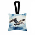 Pelican Flying Over Ocean Watercolor Hanging Square Fabric Ornament 3.5 × 3.5 Decorative Door-Knob & Tree Hanger, Soft Fabric