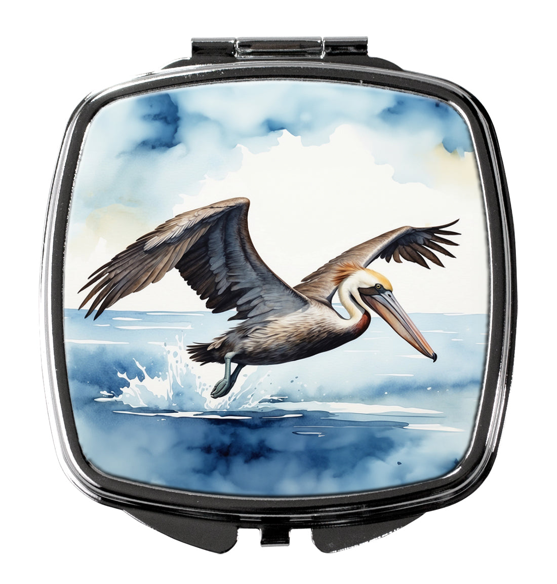 Pelican Flying Over Ocean Watercolor Compact Mirror Decorative Travel Makeup Mirror for Women Girls Gifts Pocket Makeup Mirror Folding Handheld