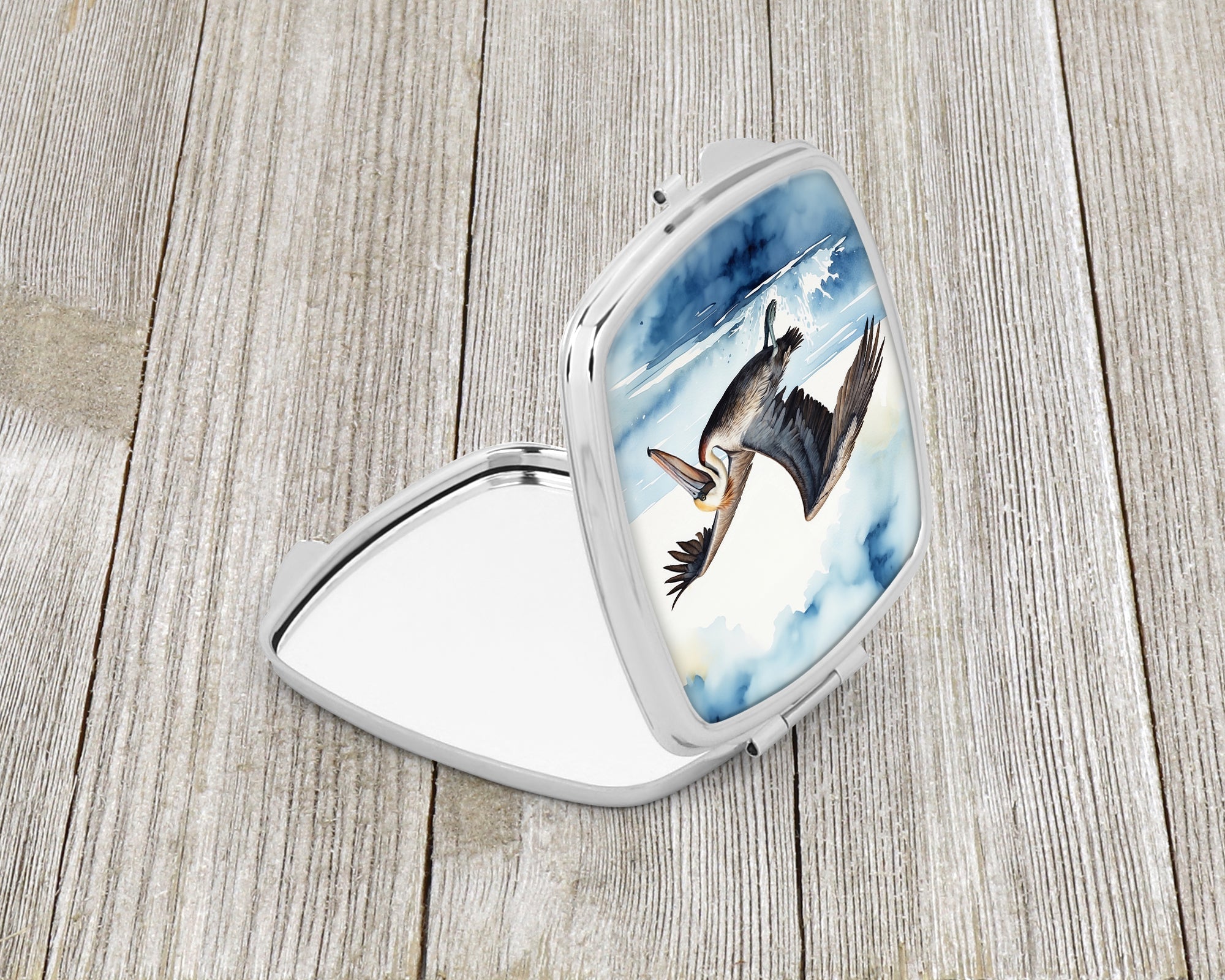 Pelican Flying Over Ocean Watercolor Compact Mirror Decorative Travel Makeup Mirror for Women Girls Gifts Pocket Makeup Mirror Folding Handheld