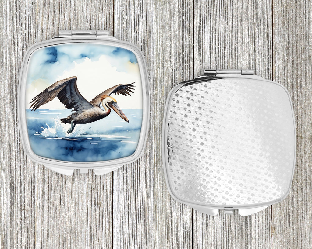 Pelican Flying Over Ocean Watercolor Compact Mirror Decorative Travel Makeup Mirror for Women Girls Gifts Pocket Makeup Mirror Folding Handheld
