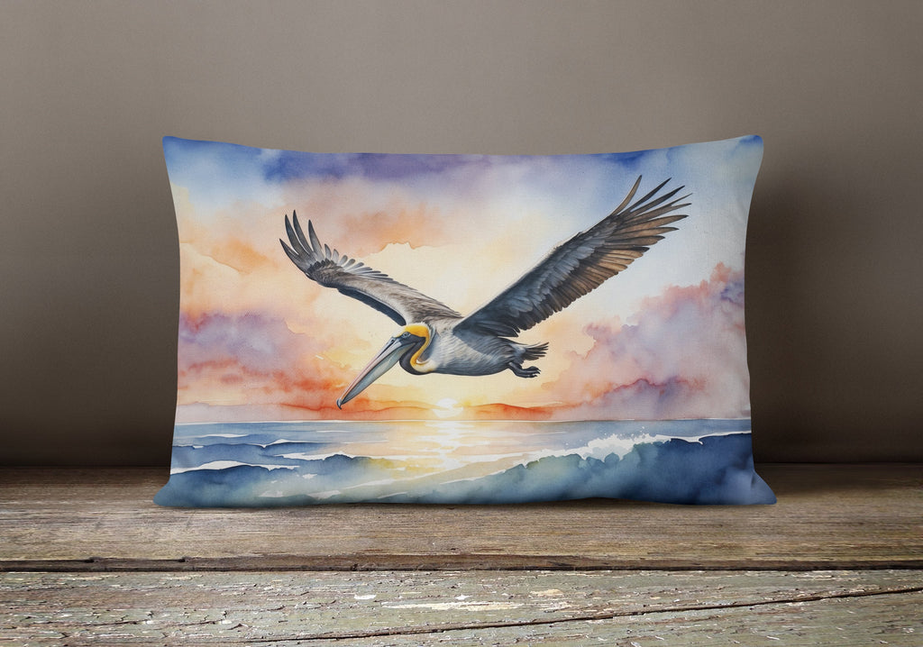 Pelican Sunset Flight Ocean Watercolor Decorative Throw Pillow 12x16 Indoor Outdoor Accent Cushion, Fabric Cover with Insert for Sofa, Bed, Porch & Living Room