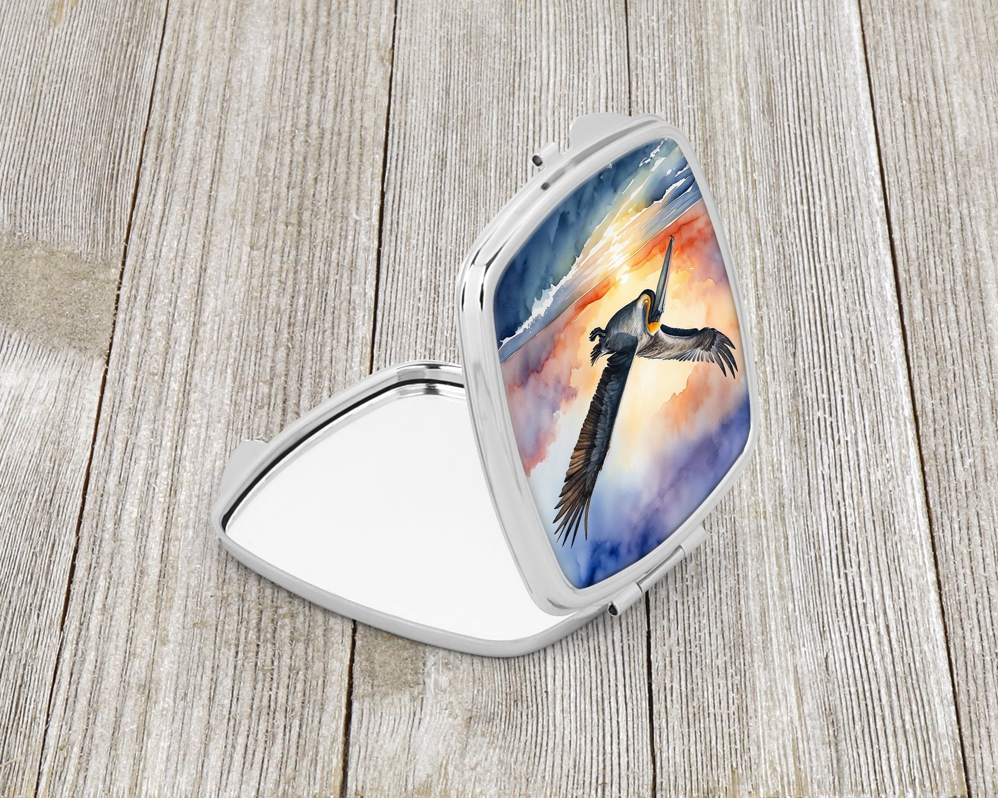 Pelican Sunset Flight Ocean Watercolor Compact Mirror Decorative Travel Makeup Mirror for Women Girls Gifts Pocket Makeup Mirror Folding Handheld