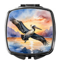 Pelican Flying Over Ocean Sunset Watercolor Compact Mirror Decorative Travel Makeup Mirror for Women Girls Gifts Pocket Makeup Mirror Folding Handheld