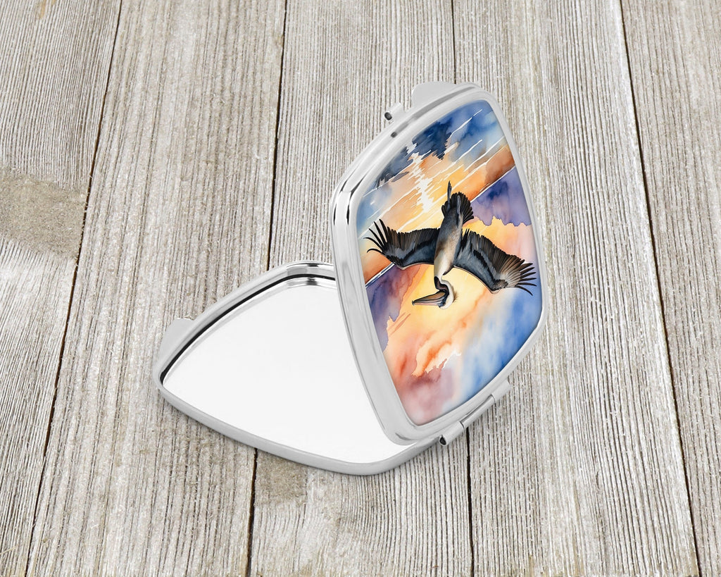 Pelican Flying Over Ocean Sunset Watercolor Compact Mirror Decorative Travel Makeup Mirror for Women Girls Gifts Pocket Makeup Mirror Folding Handheld