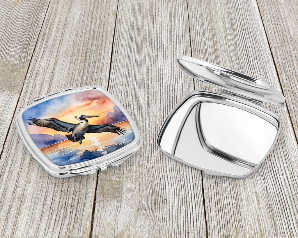 Pelican Flying Over Ocean Sunset Watercolor Compact Mirror Decorative Travel Makeup Mirror for Women Girls Gifts Pocket Makeup Mirror Folding Handheld