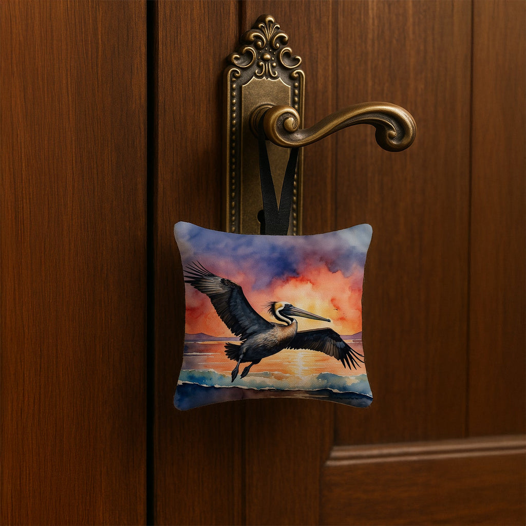 Pelican Coastal Sunset Flight Watercolor Hanging Square Fabric Ornament 3.5 × 3.5 Decorative Door-Knob & Tree Hanger, Soft Fabric