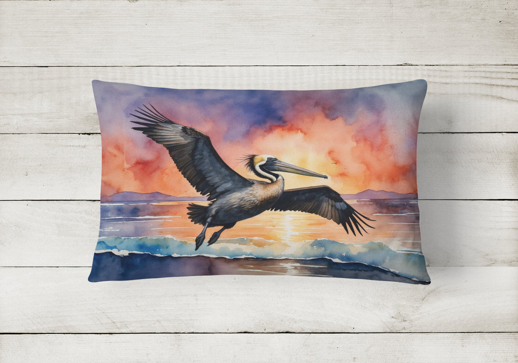 Pelican Coastal Sunset Flight Watercolor Decorative Throw Pillow 12x16 Indoor Outdoor Accent Cushion, Fabric Cover with Insert for Sofa, Bed, Porch & Living Room