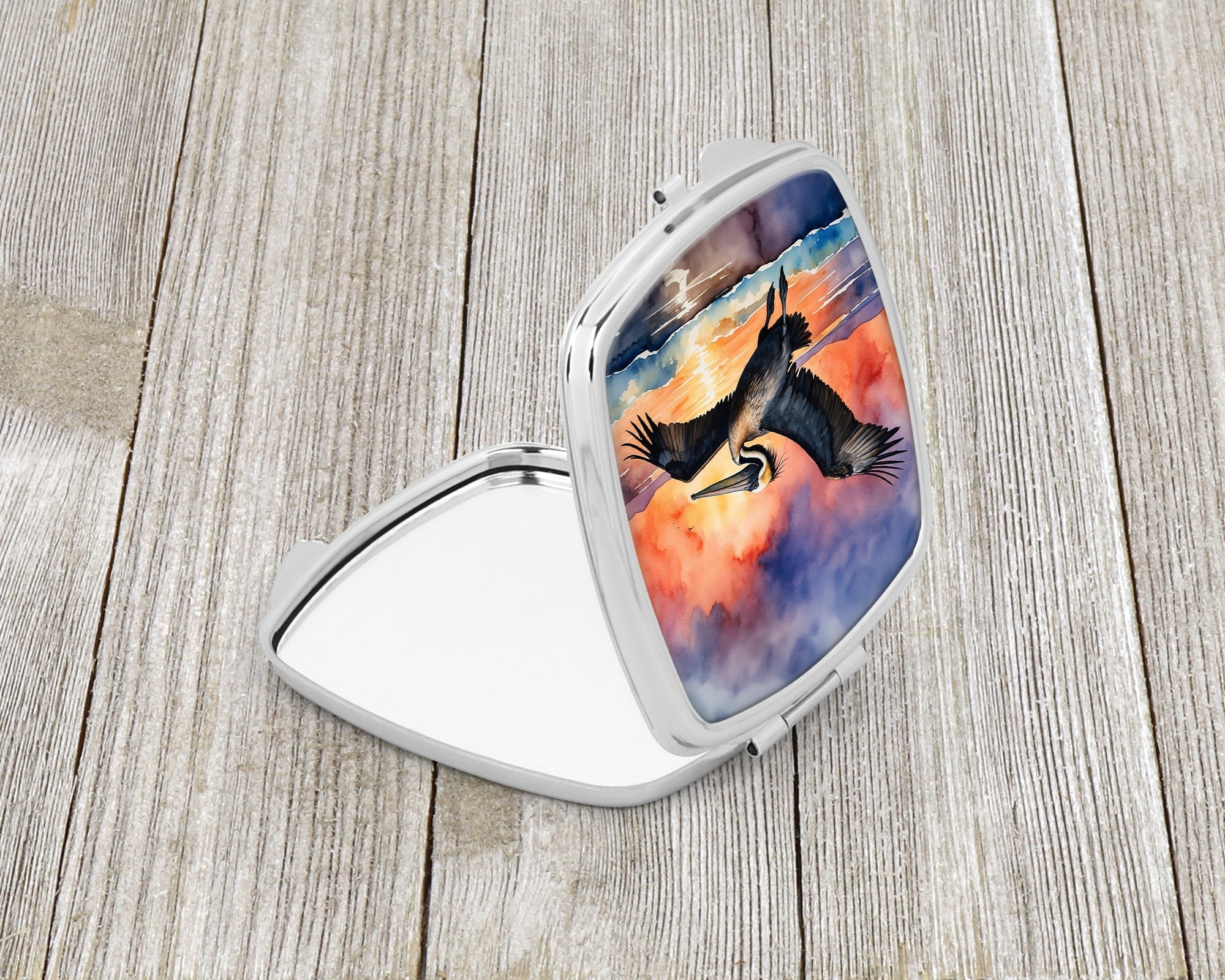 Pelican Coastal Sunset Flight Watercolor Compact Mirror Decorative Travel Makeup Mirror for Women Girls Gifts Pocket Makeup Mirror Folding Handheld
