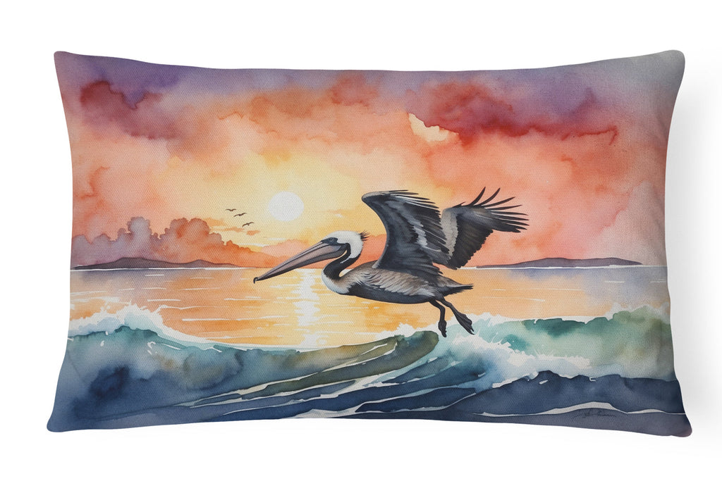 Pelican Ocean Waves Sunset Watercolor Decorative Throw Pillow 12x16 Indoor Outdoor Accent Cushion, Fabric Cover with Insert for Sofa, Bed, Porch & Living Room