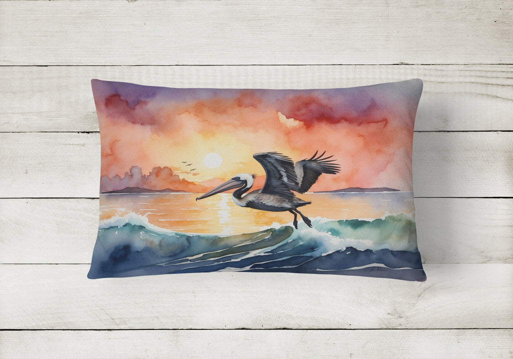 Pelican Ocean Waves Sunset Watercolor Decorative Throw Pillow 12x16 Indoor Outdoor Accent Cushion, Fabric Cover with Insert for Sofa, Bed, Porch & Living Room